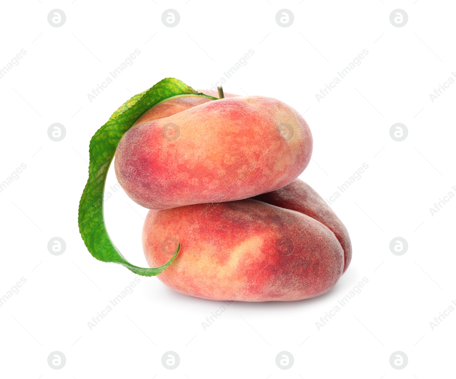 Photo of Fresh ripe donut peaches on white background