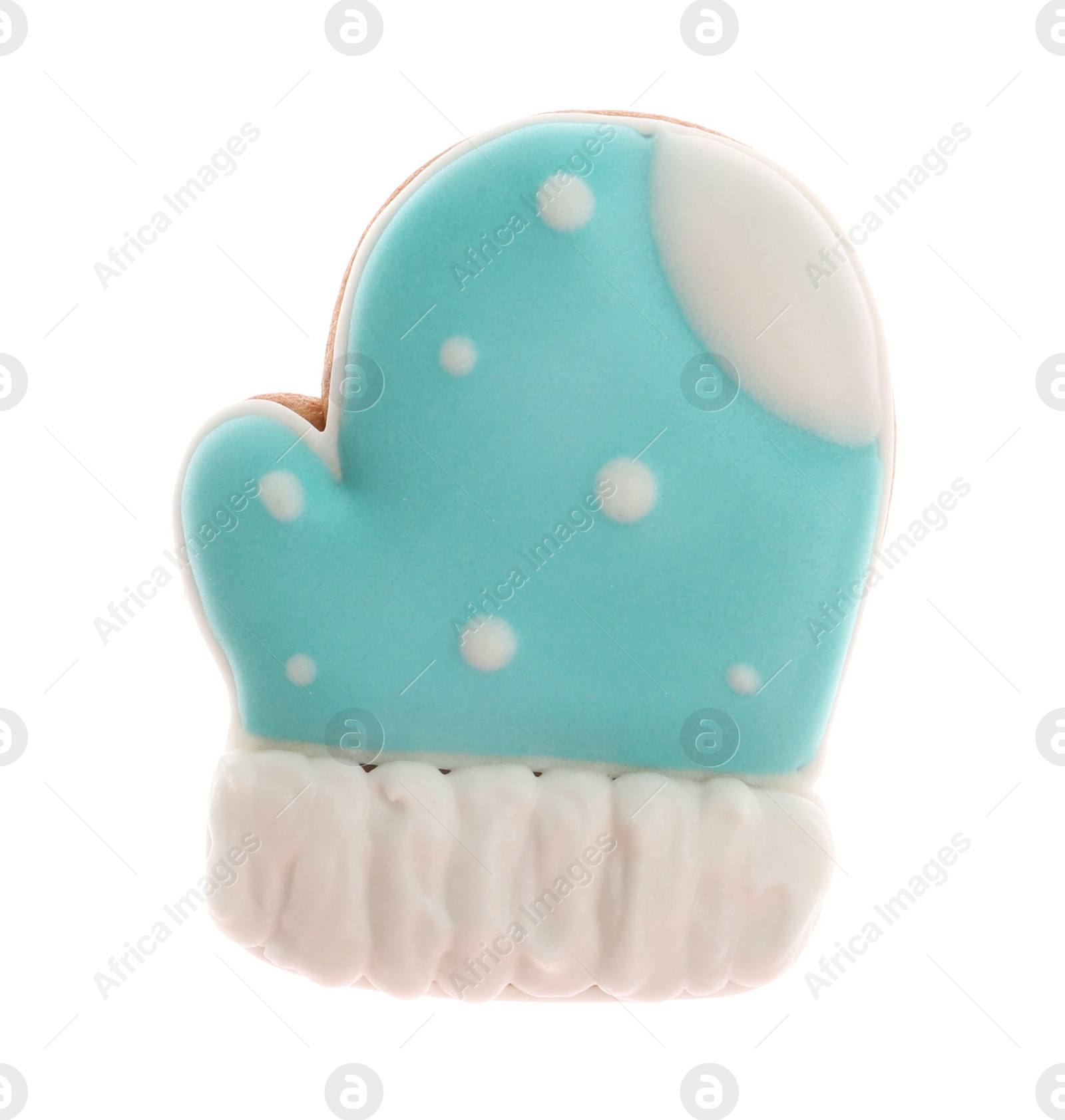 Photo of Tasty gingerbread cookie on white background. St. Nicholas Day celebration