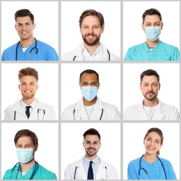Medical nurses on white background, set of photos