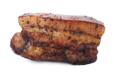 Photo of Piece of tasty baked pork belly isolated on white