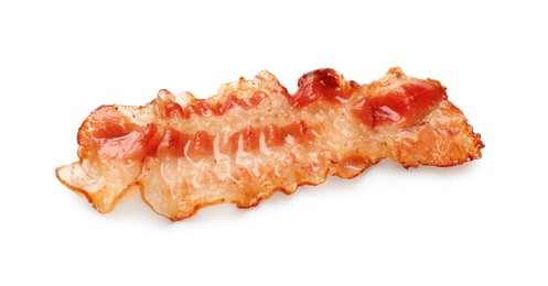 Photo of One fried bacon slice isolated on white