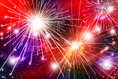 Blurred view of abstract bright colorful background with sparks and bokeh effect 