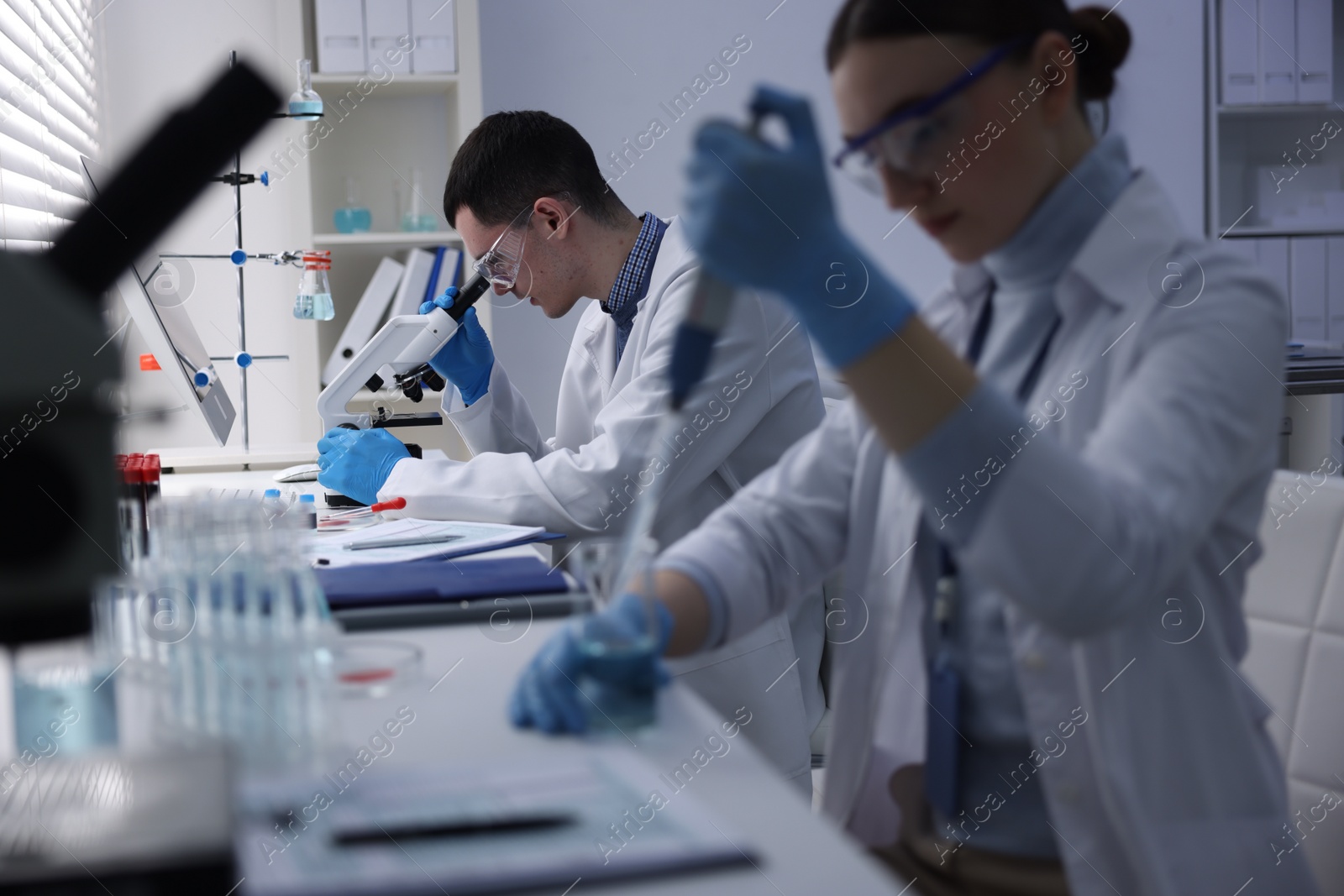 Photo of Scientists working with samples in laboratory. Medical research