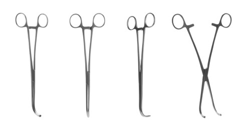 Image of Set with surgical instruments on white background. Banner design 