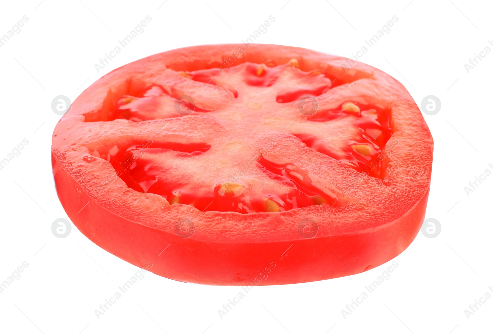 Photo of Slice of red ripe tomato isolated on white