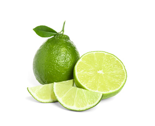 Fresh ripe green limes isolated on white