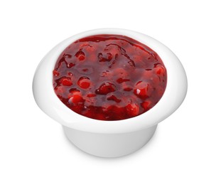 Fresh cranberry sauce in bowl isolated on white