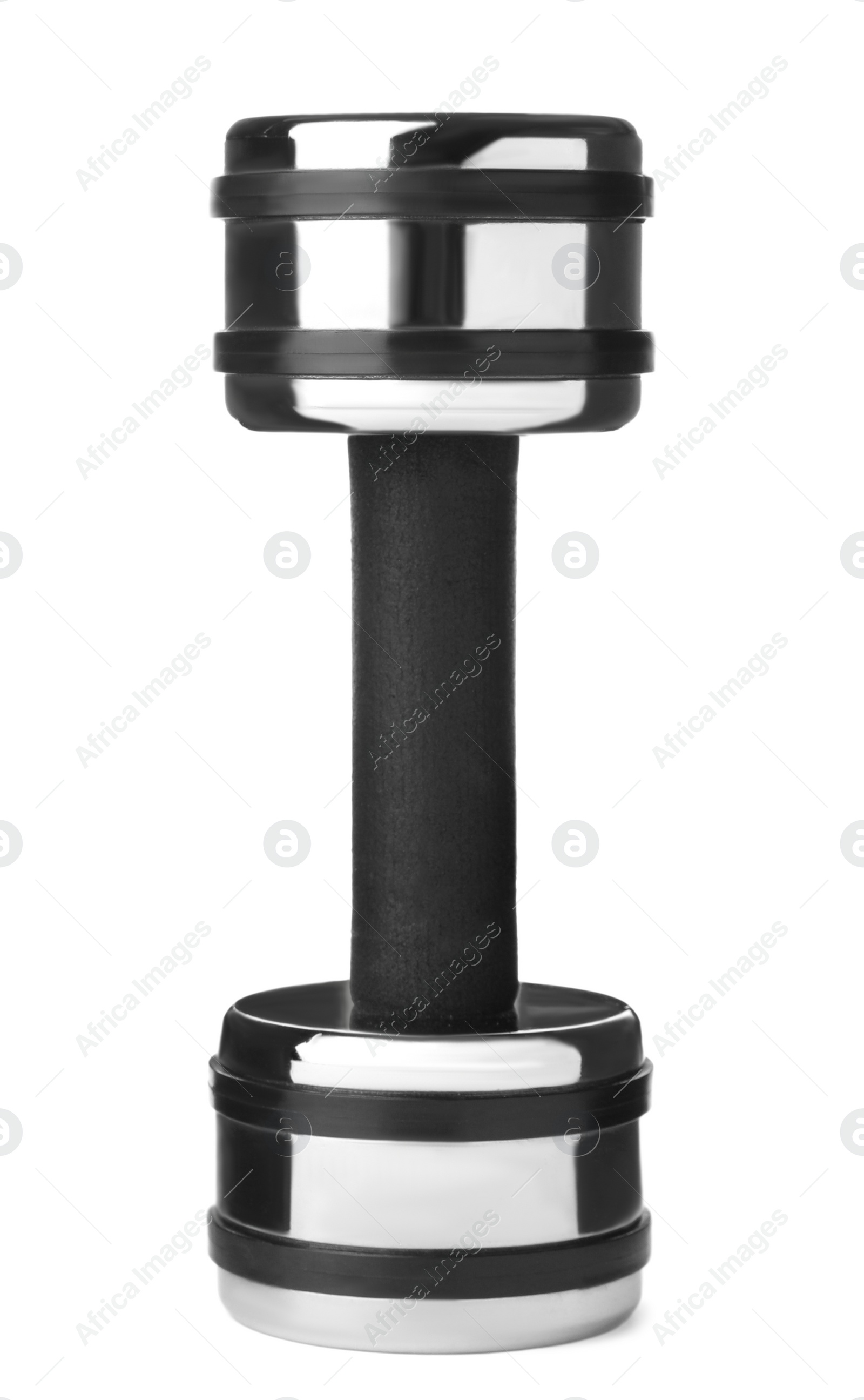 Photo of One dumbbell isolated on white. Weight training equipment