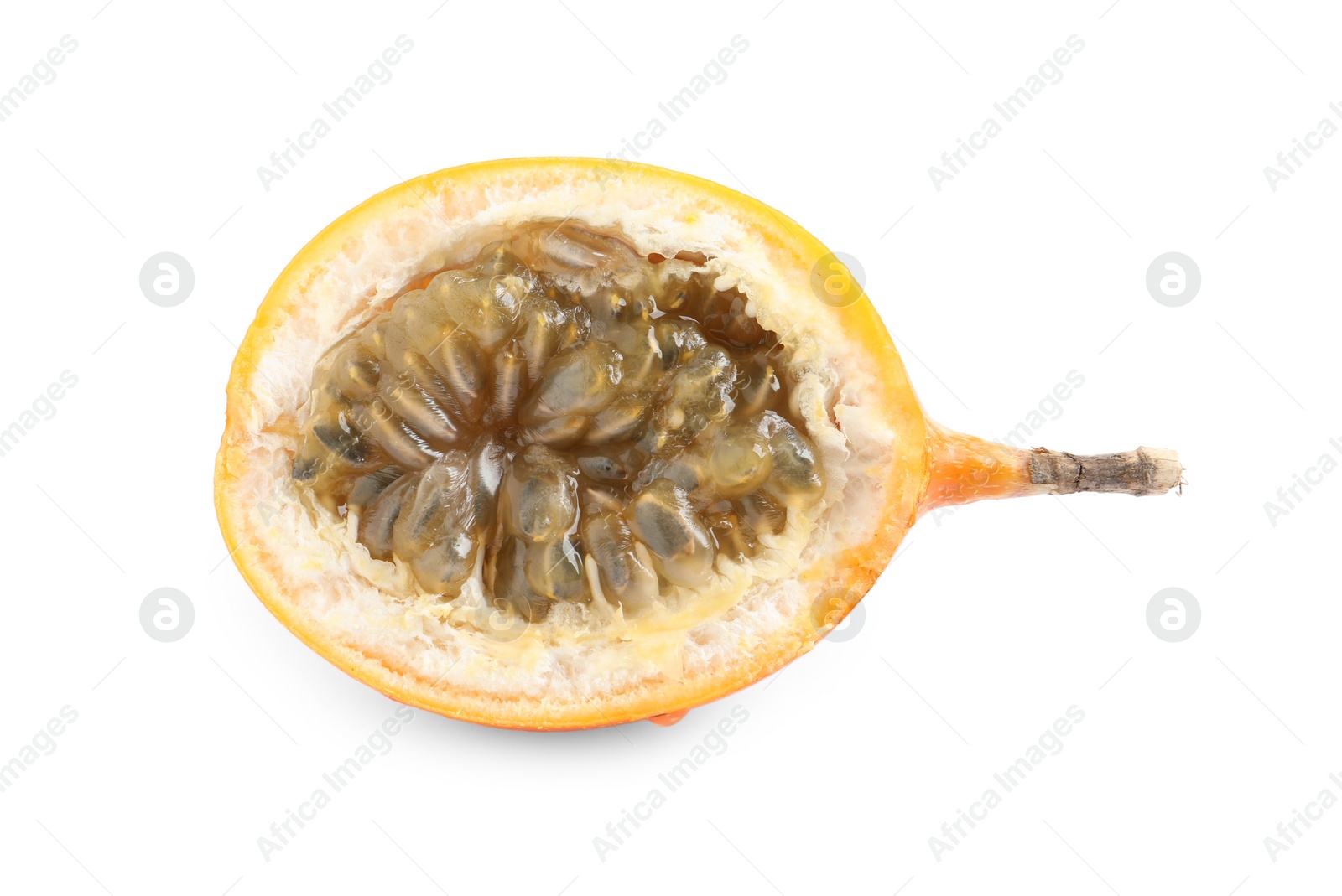 Photo of Half of delicious ripe granadilla isolated on white