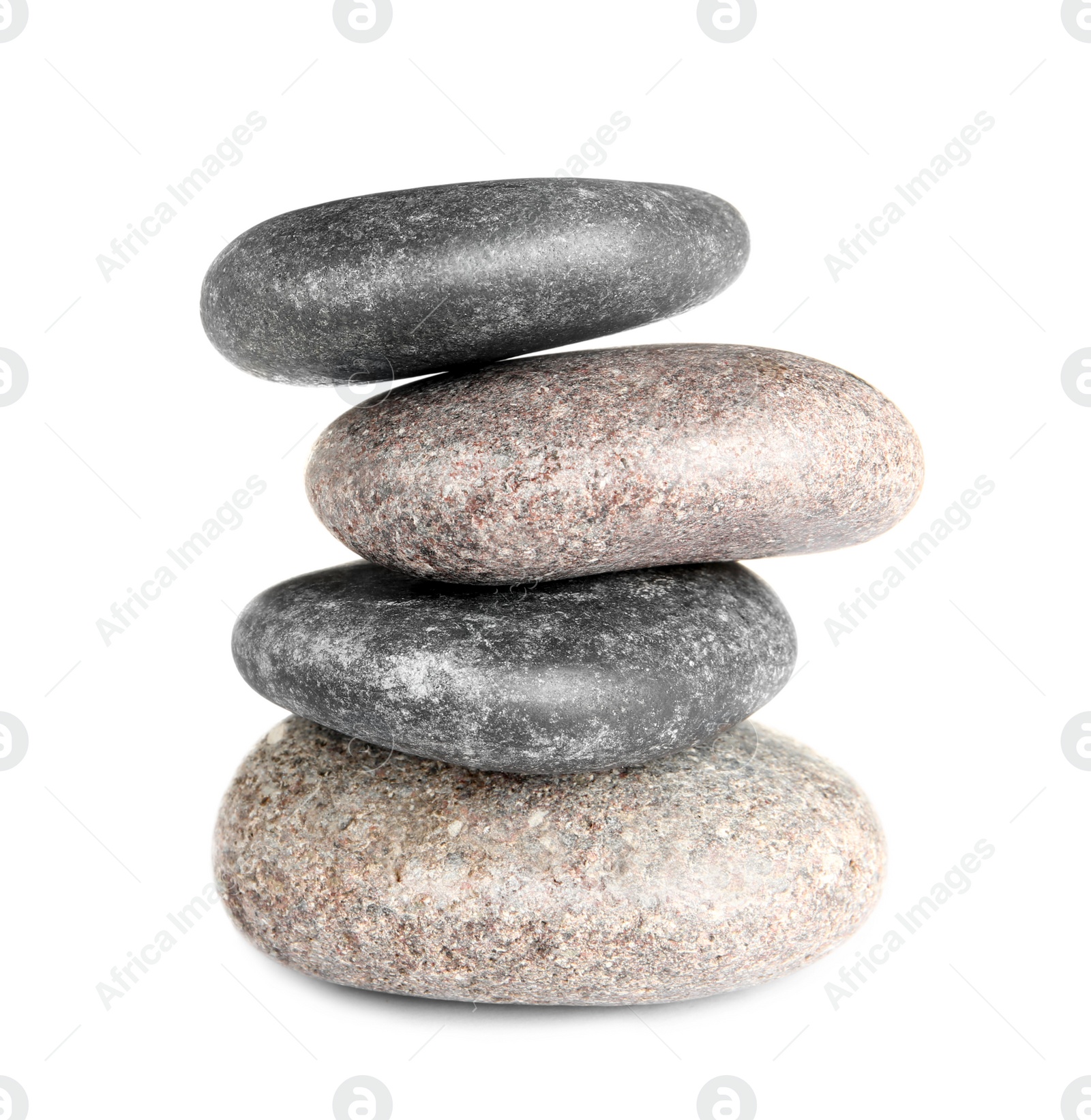 Photo of Stack of zen spa stones on white background