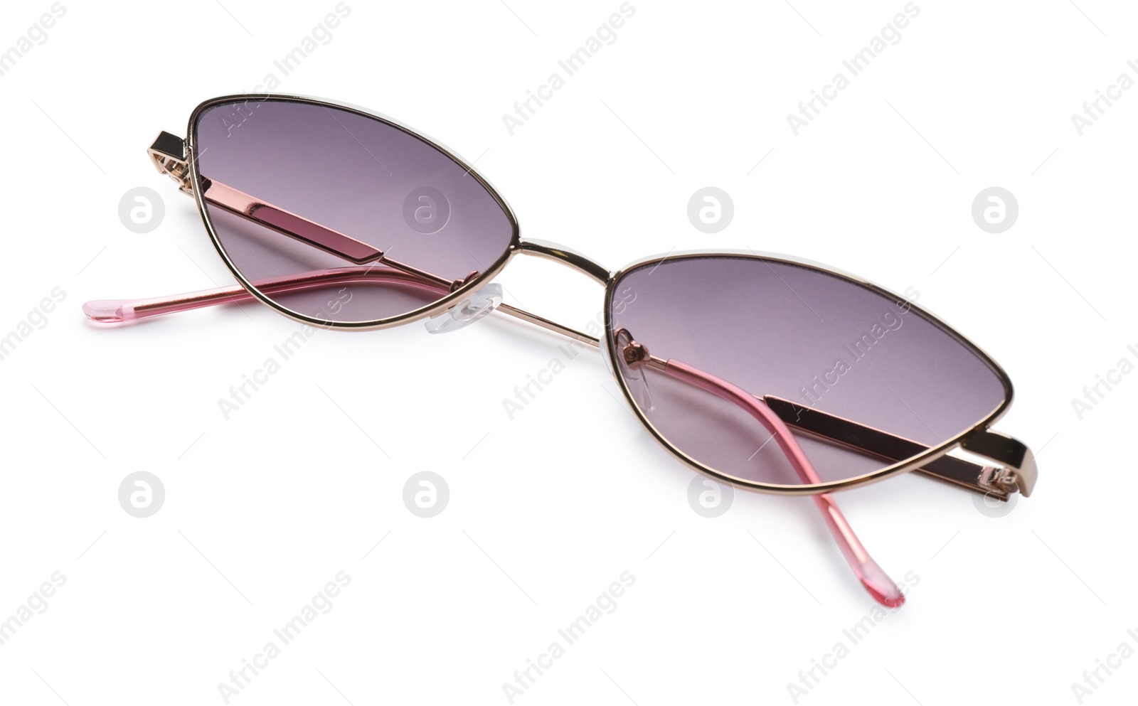 Photo of Stylish sunglasses isolated on white. Beach object