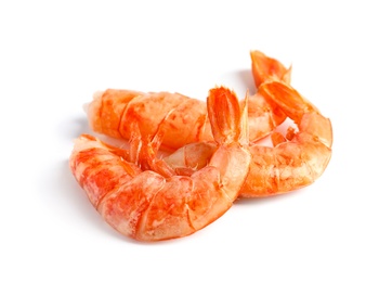 Photo of Fresh shrimps on white background