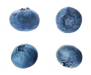 Image of Set of fresh blueberries on white background