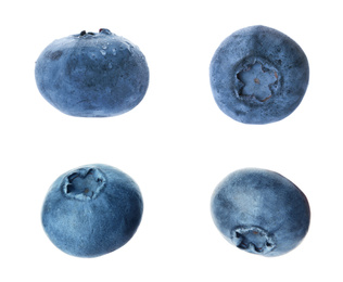 Set of fresh blueberries on white background