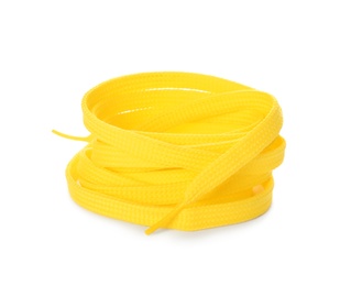 Yellow shoe lace isolated on white. Stylish accessory