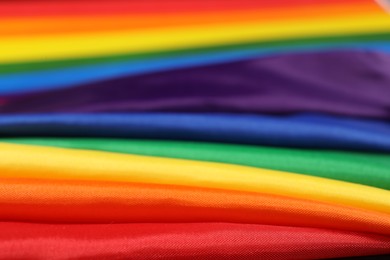 Photo of Rainbow LGBT flag as background, closeup view