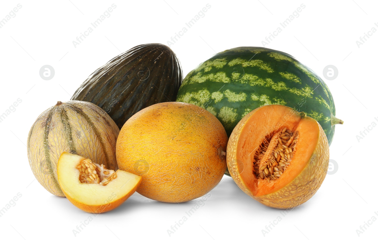 Photo of Delicious melons and watermelon on white background