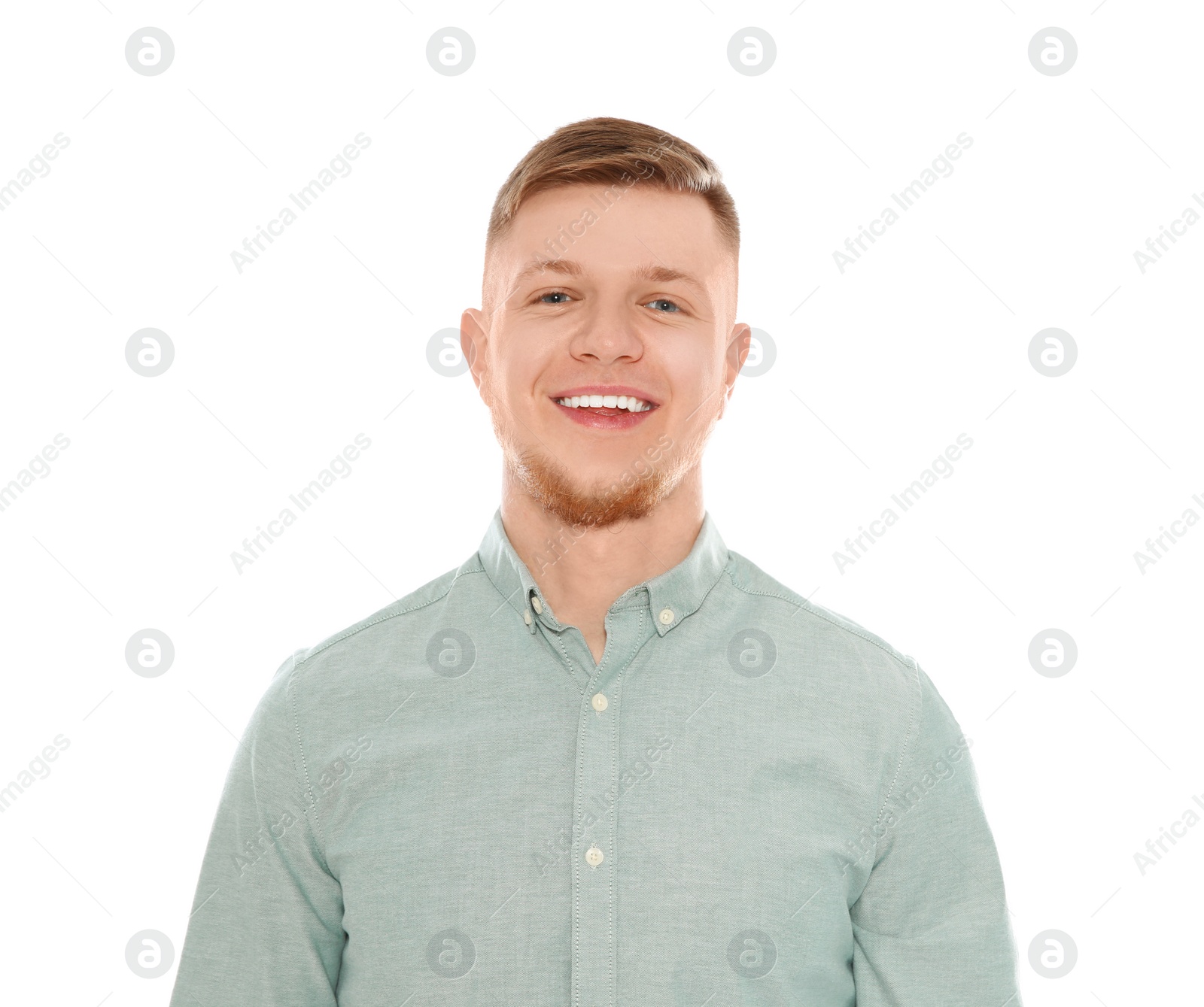 Photo of Portrait of handsome young man on white background