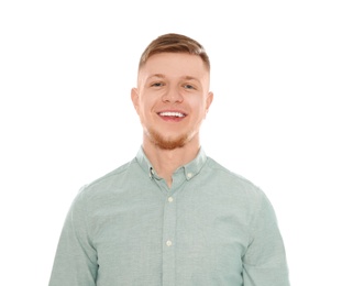 Portrait of handsome young man on white background