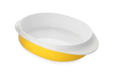 Photo of Plastic bowl on white background. Serving baby food