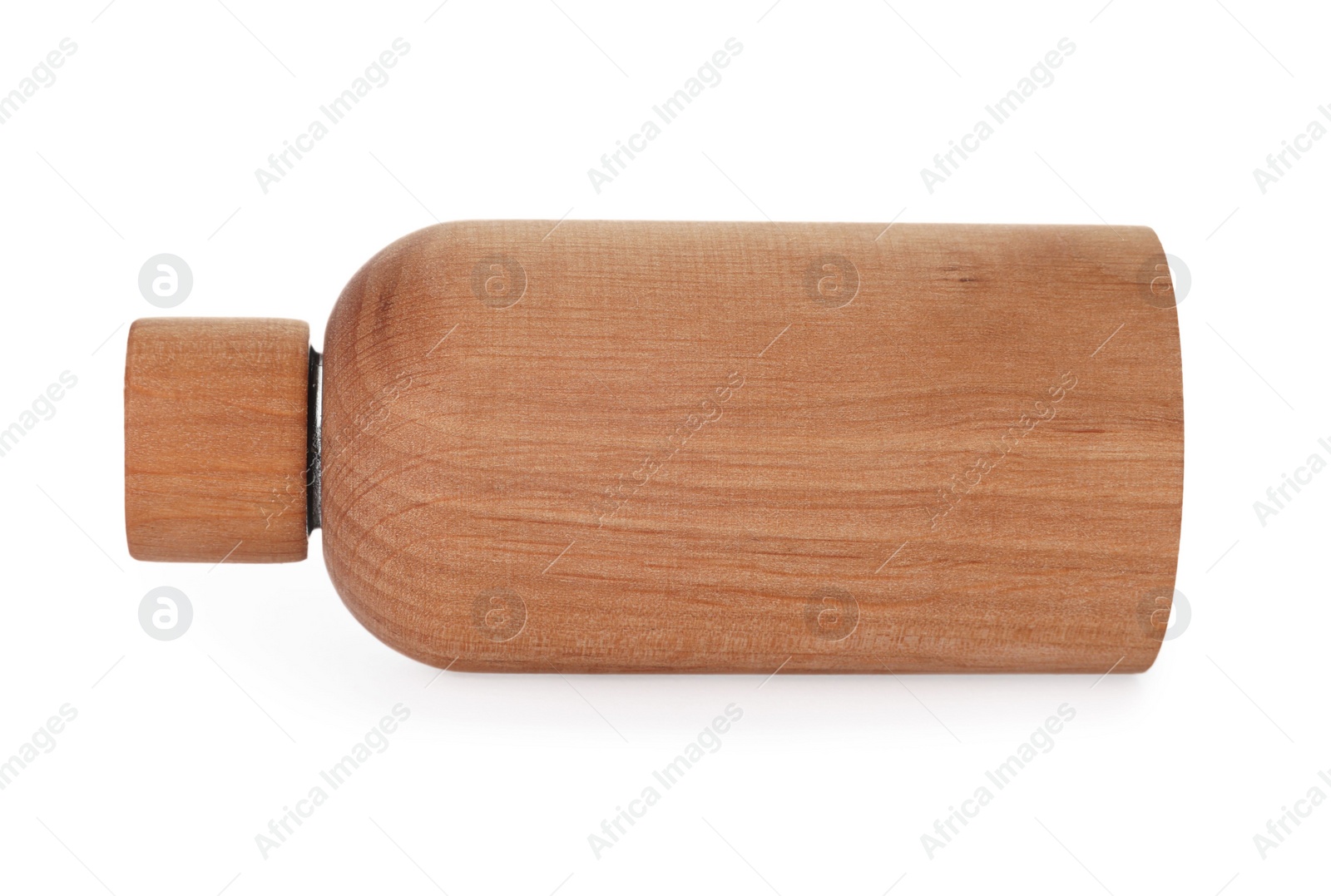 Photo of New stylish wooden bottle isolated on white