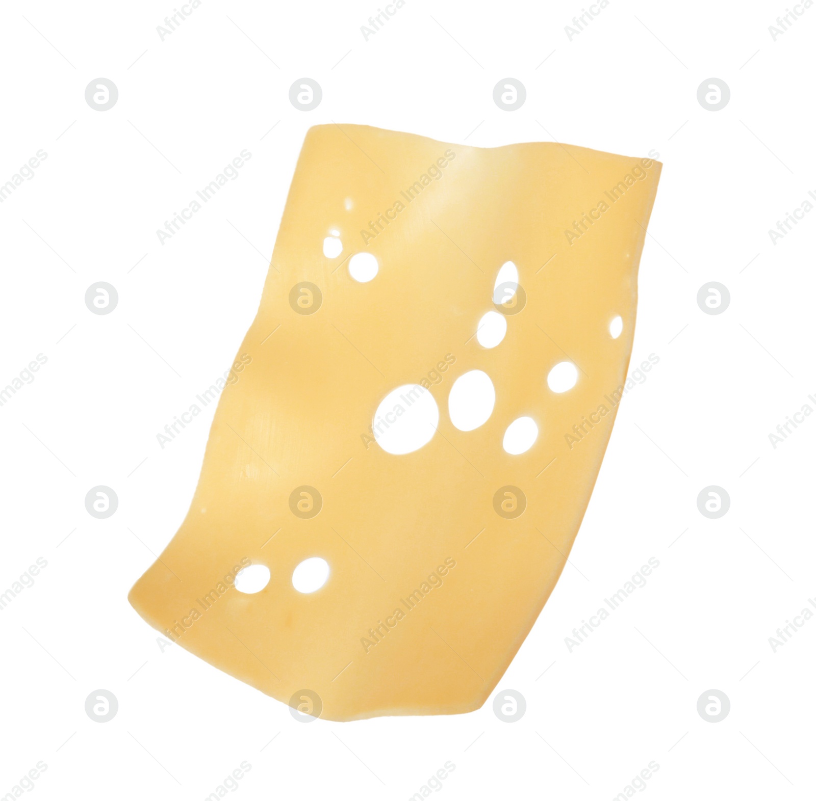 Photo of Slice of tasty cheese isolated on white