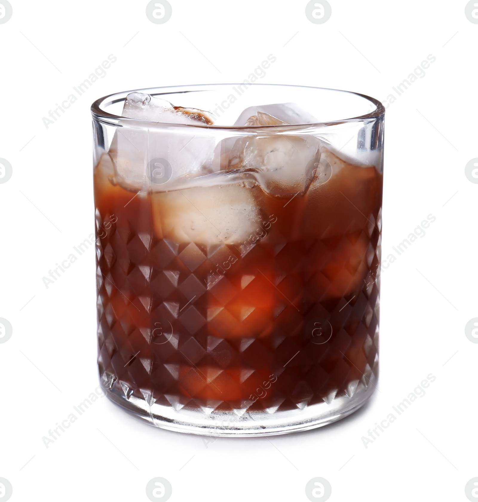 Photo of Glass with cold brew coffee on white background