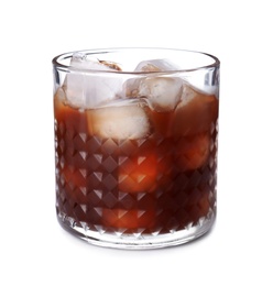 Photo of Glass with cold brew coffee on white background