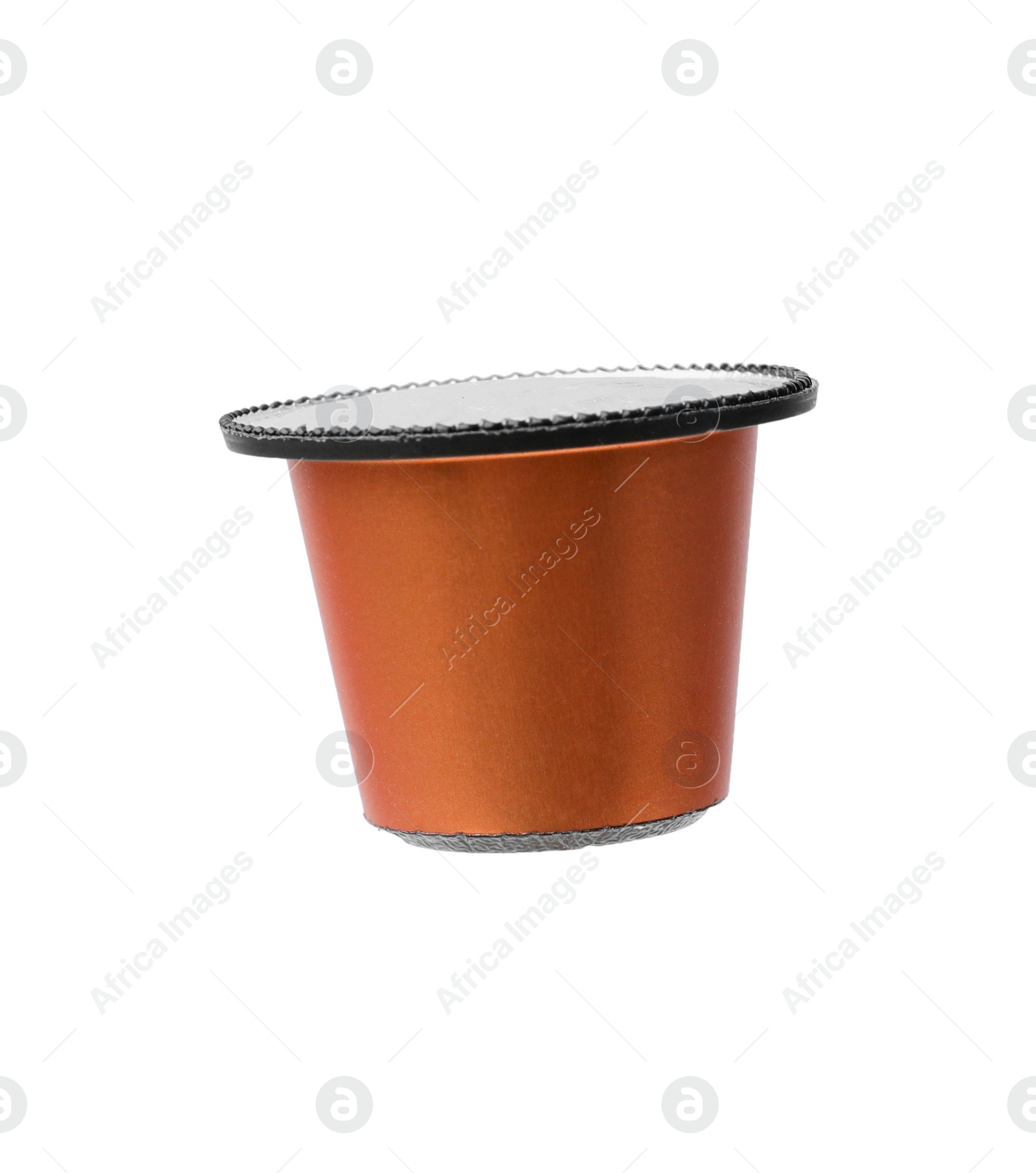 Photo of One plastic coffee capsule isolated on white