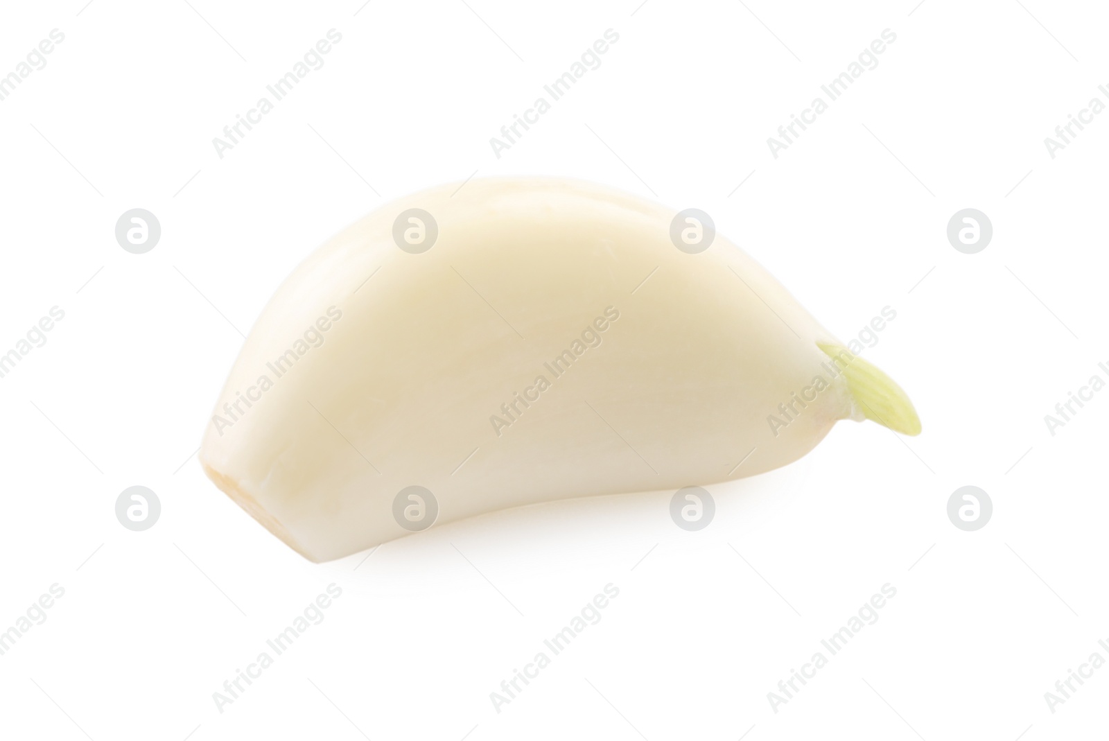 Photo of One peeled clove of garlic isolated on white