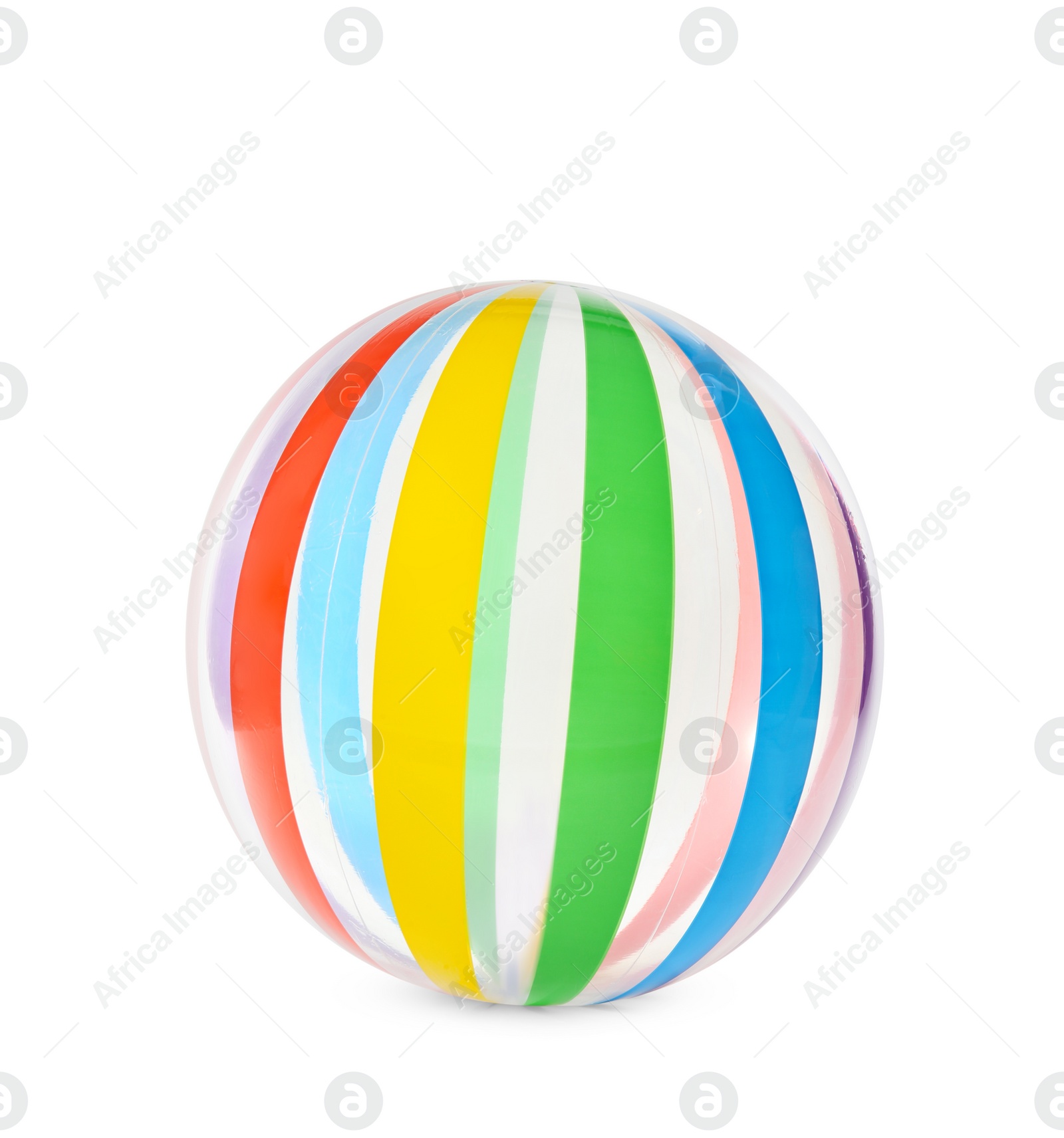 Photo of Bright inflatable ball on white background. Summer holidays