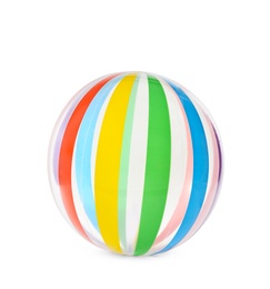 Photo of Bright inflatable ball on white background. Summer holidays