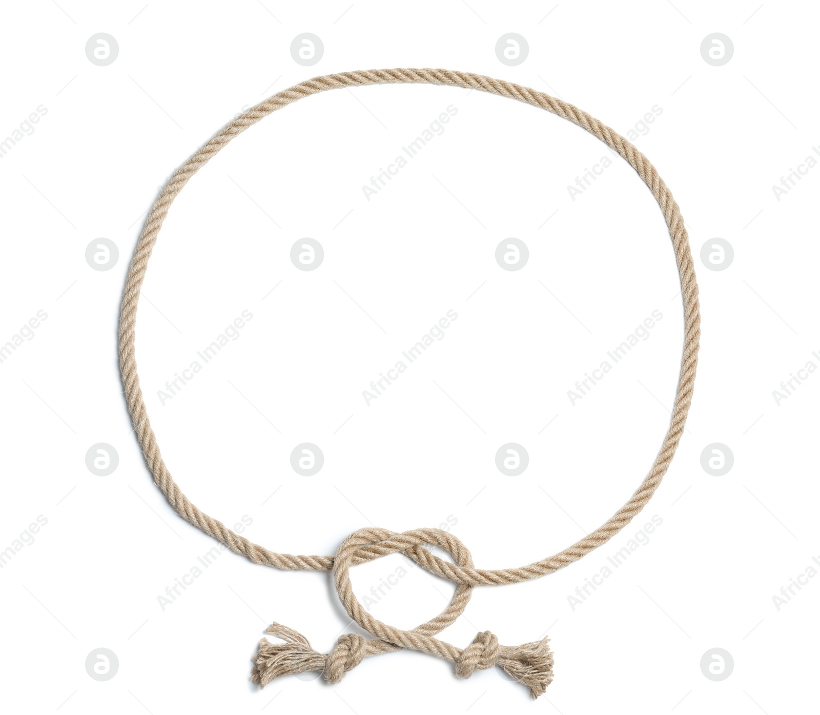 Photo of Frame made of cotton rope on white background, top view with space for text