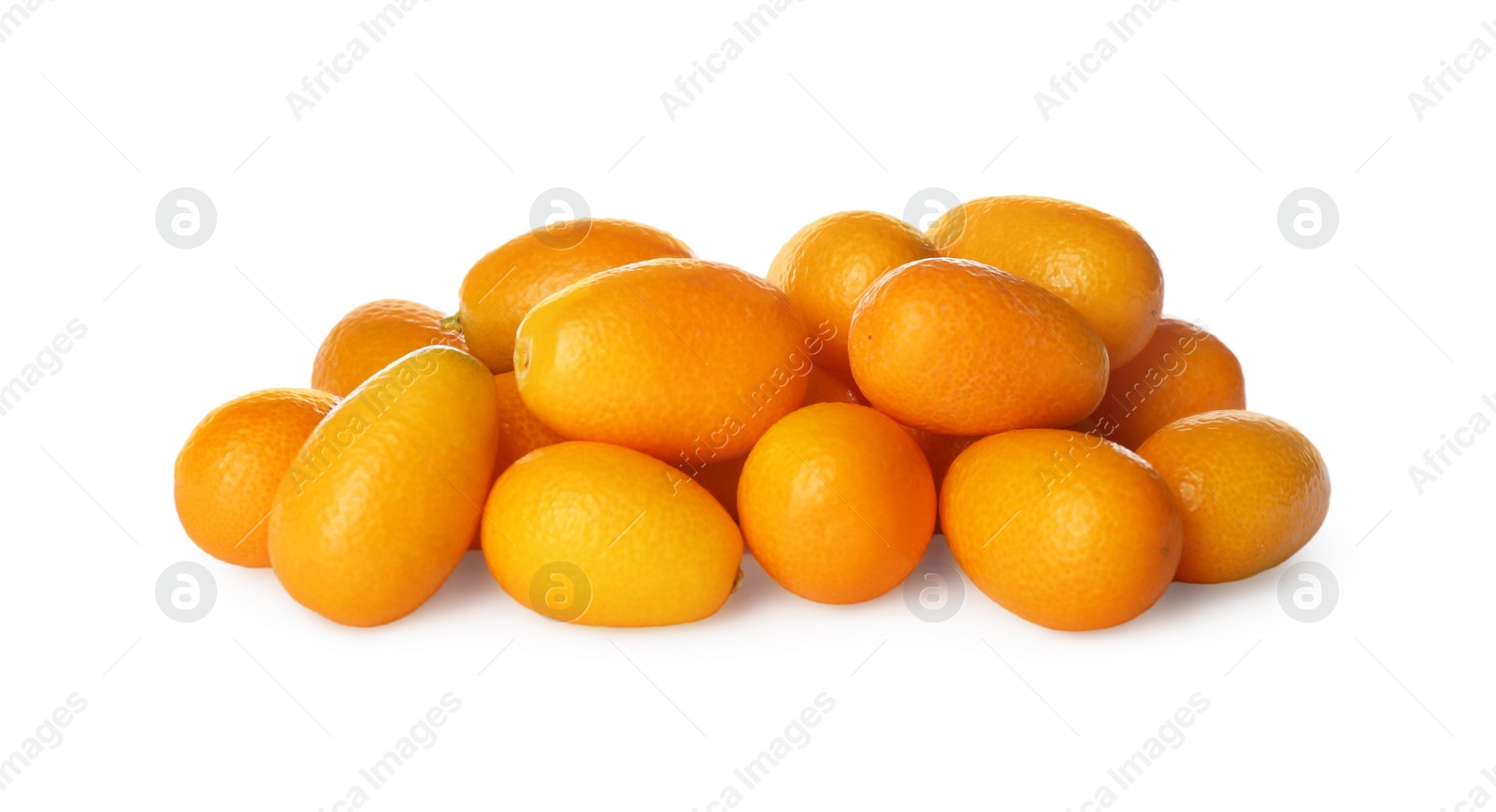 Photo of Fresh ripe kumquats on white background. Exotic fruit