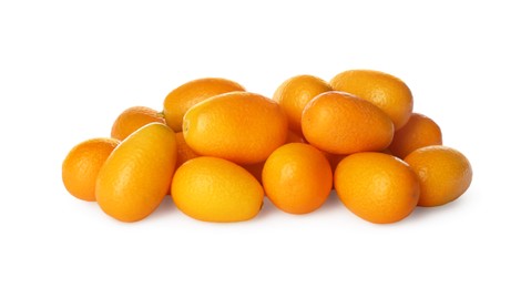 Fresh ripe kumquats on white background. Exotic fruit