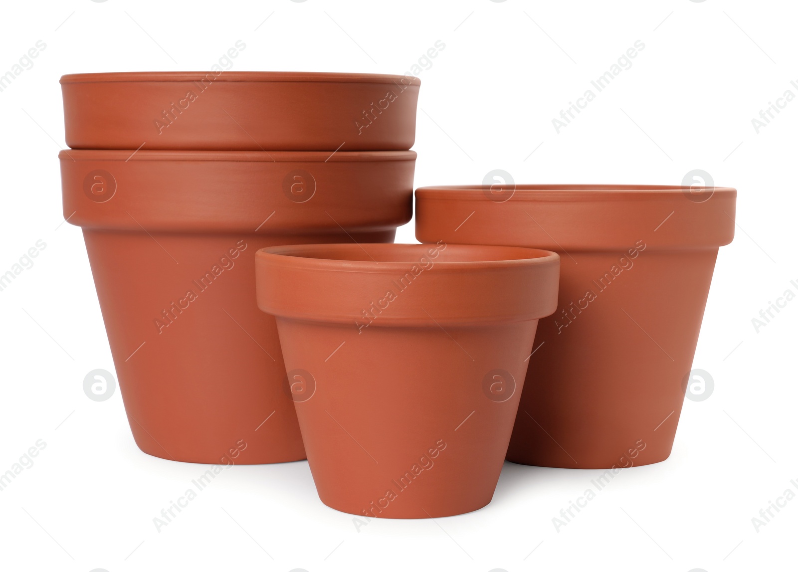 Photo of Empty clay flower pots isolated on white