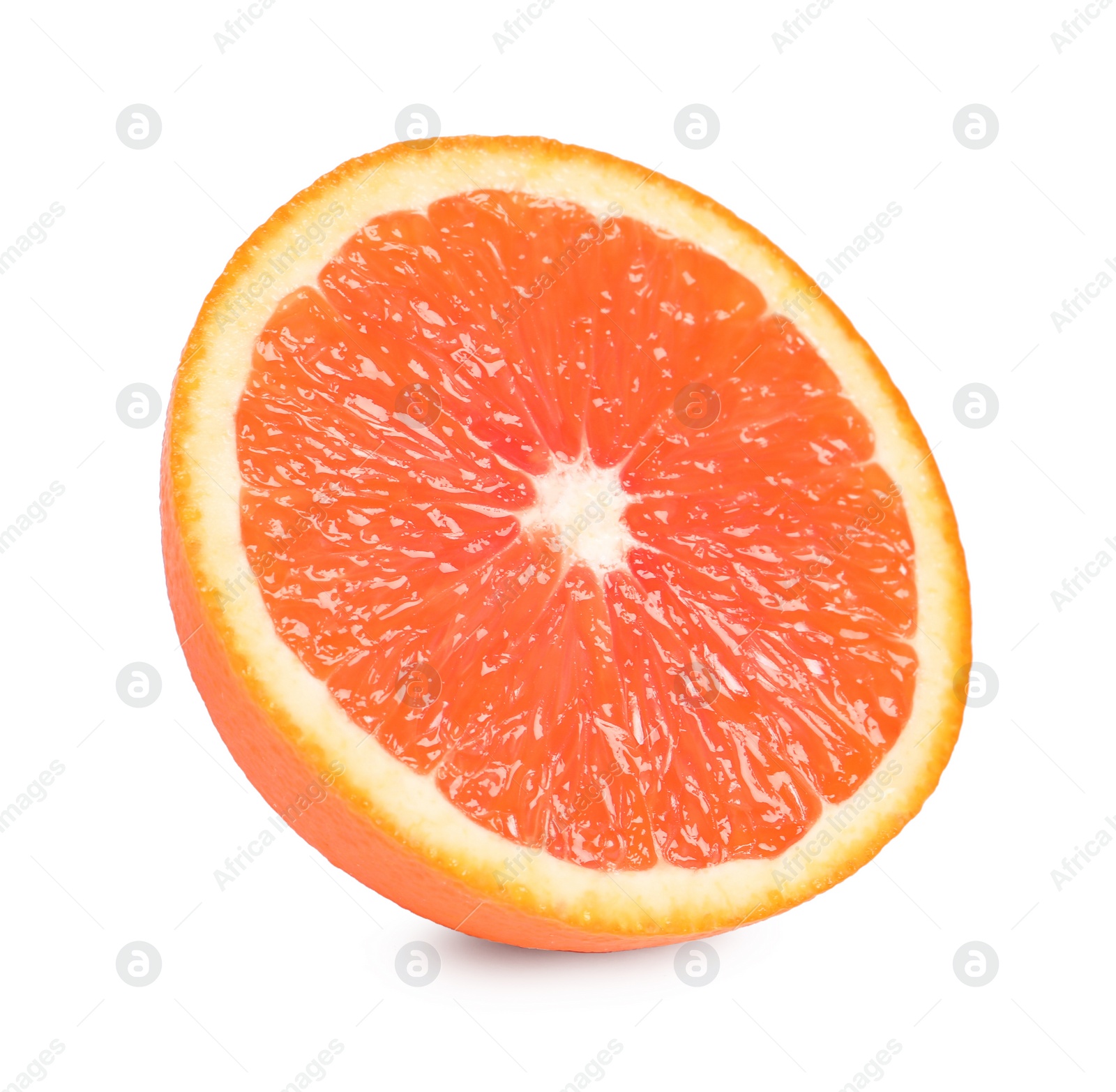 Photo of Citrus fruit. Half of fresh red orange isolated on white