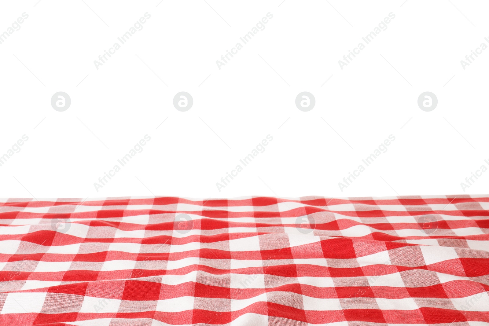 Photo of Table with red checkered cloth isolated on white