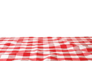 Photo of Table with red checkered cloth isolated on white