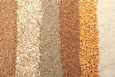 Photo of Different types of grains and cereals as background