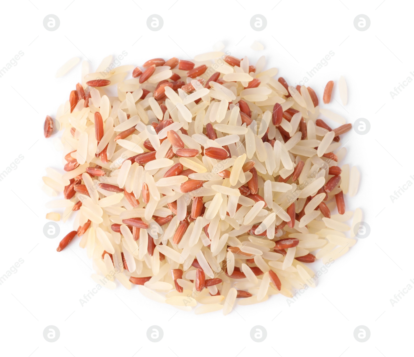 Photo of Mix of brown and polished rice isolated on white