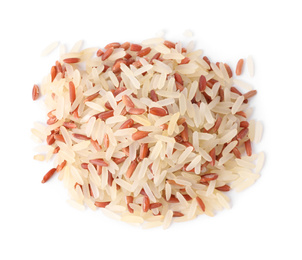 Photo of Mix of brown and polished rice isolated on white