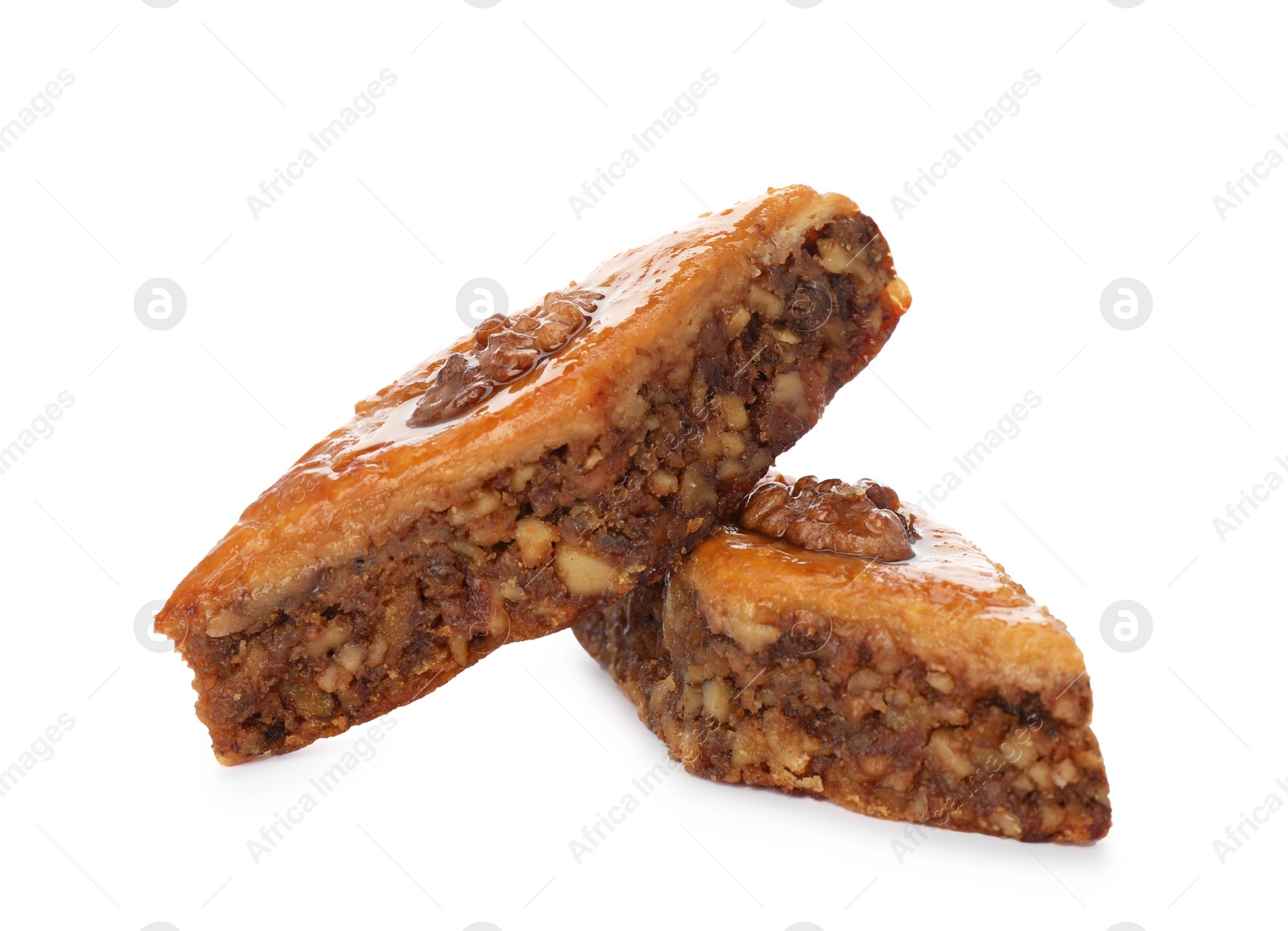 Photo of Delicious turkish baklava on white background. Eastern sweets