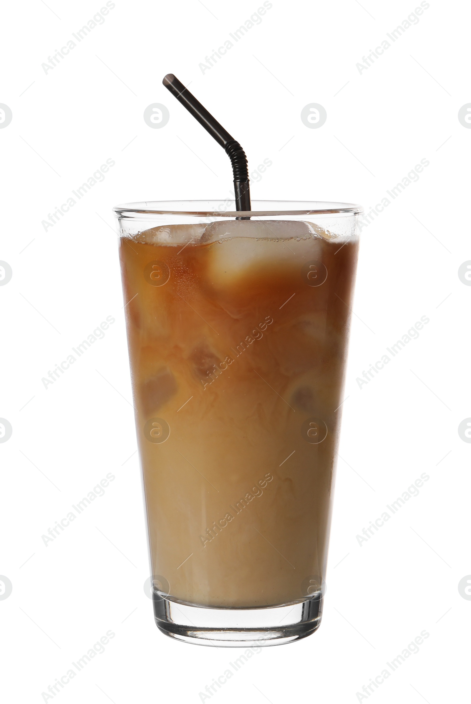 Photo of Tasty iced latte in glass isolated on white