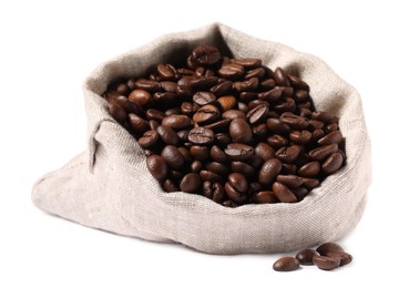 Bag with roasted coffee beans isolated on white