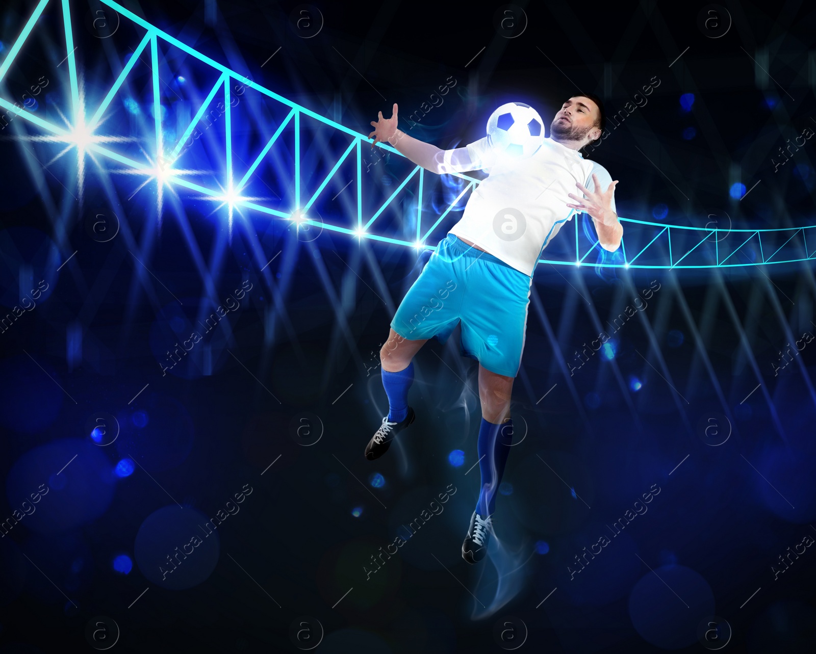 Image of Shot of football player in action. Creative design