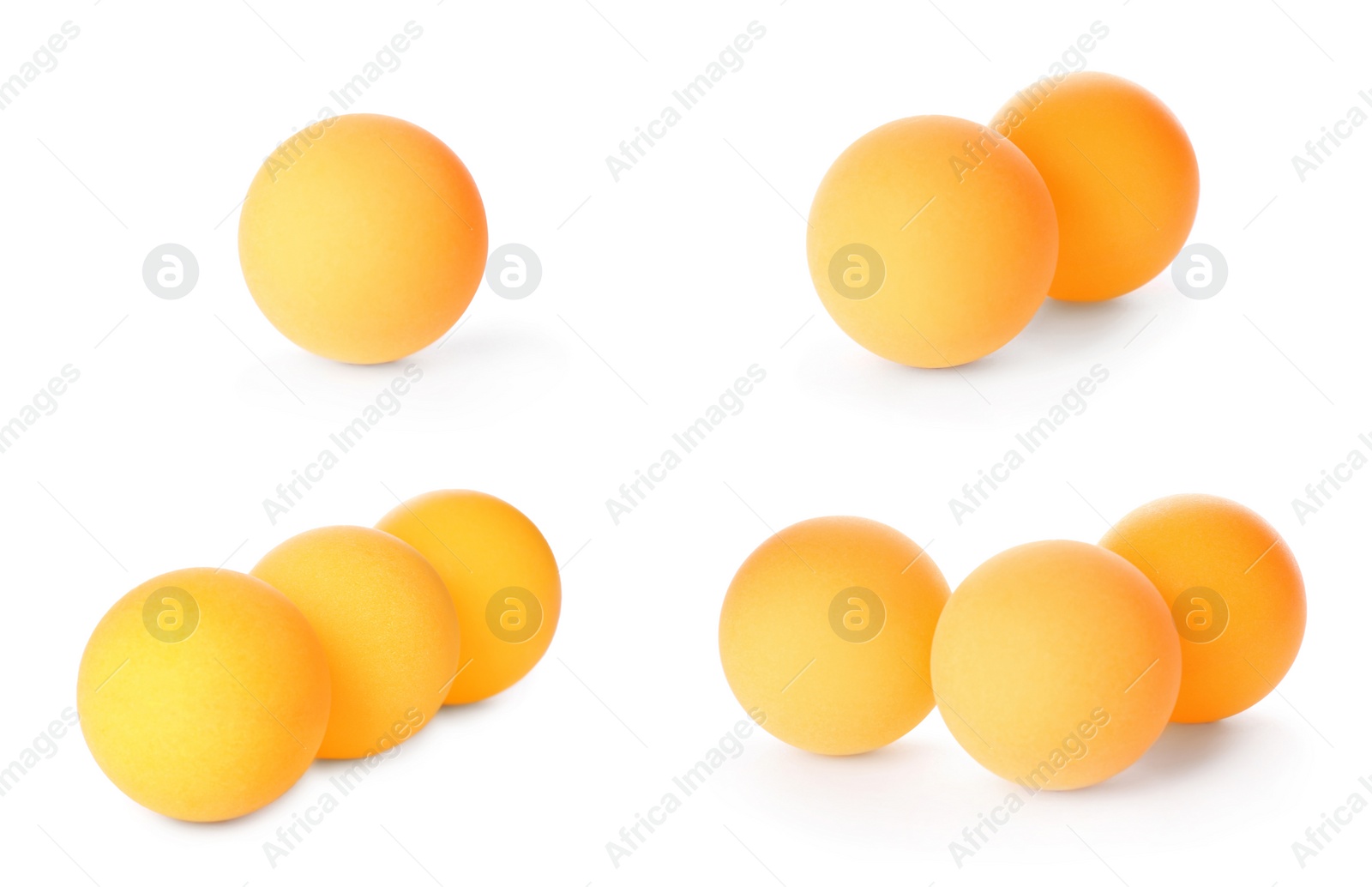 Image of Set with ping pong balls on white background