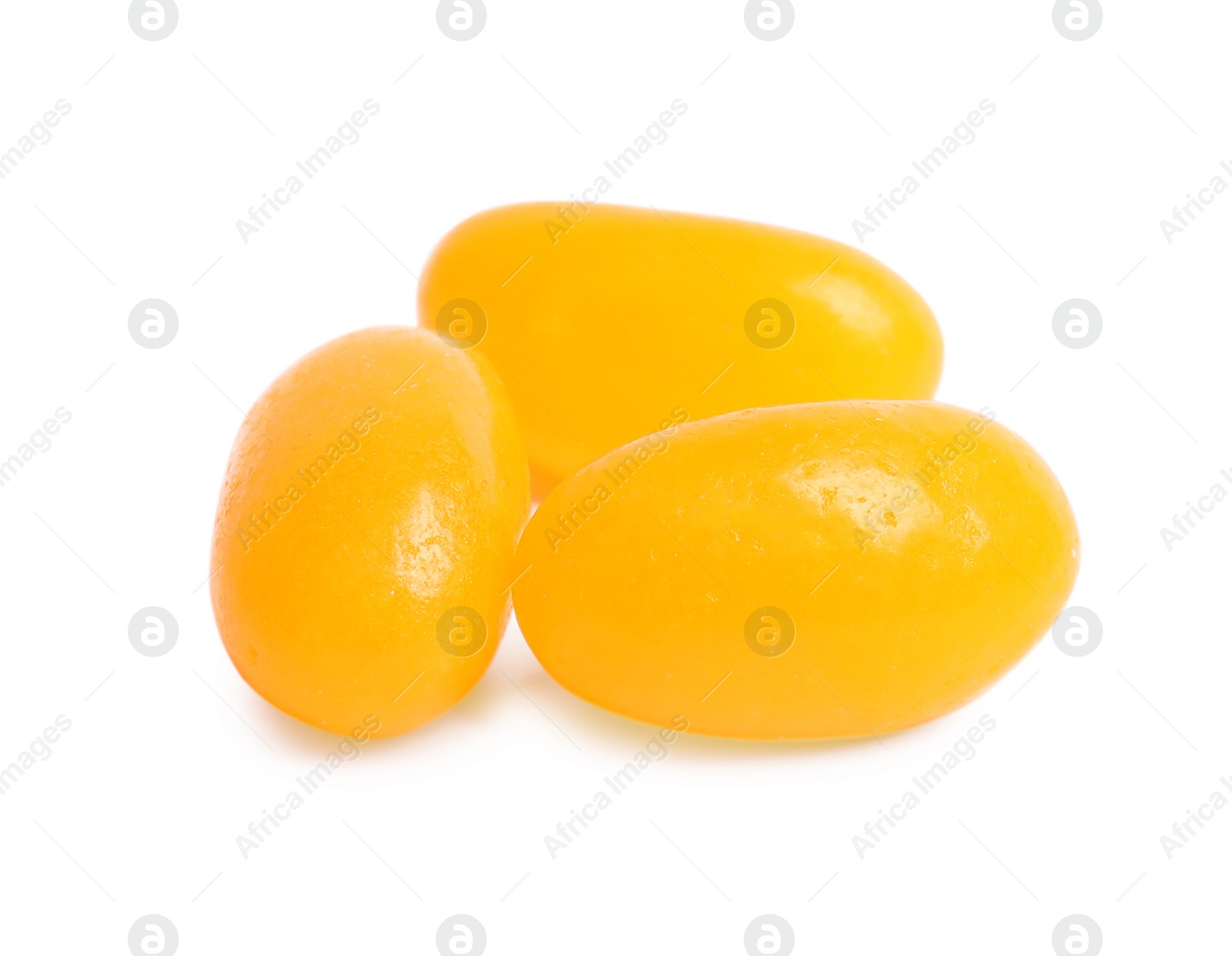 Photo of Delicious colorful jelly beans isolated on white