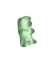 Delicious green jelly bear on white background