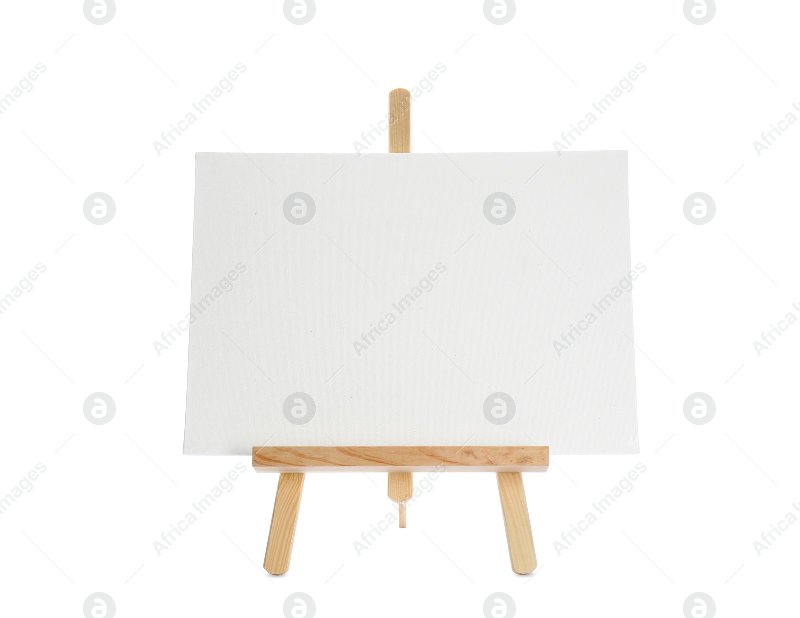 Photo of Wooden easel with blank sheet of paper on white background